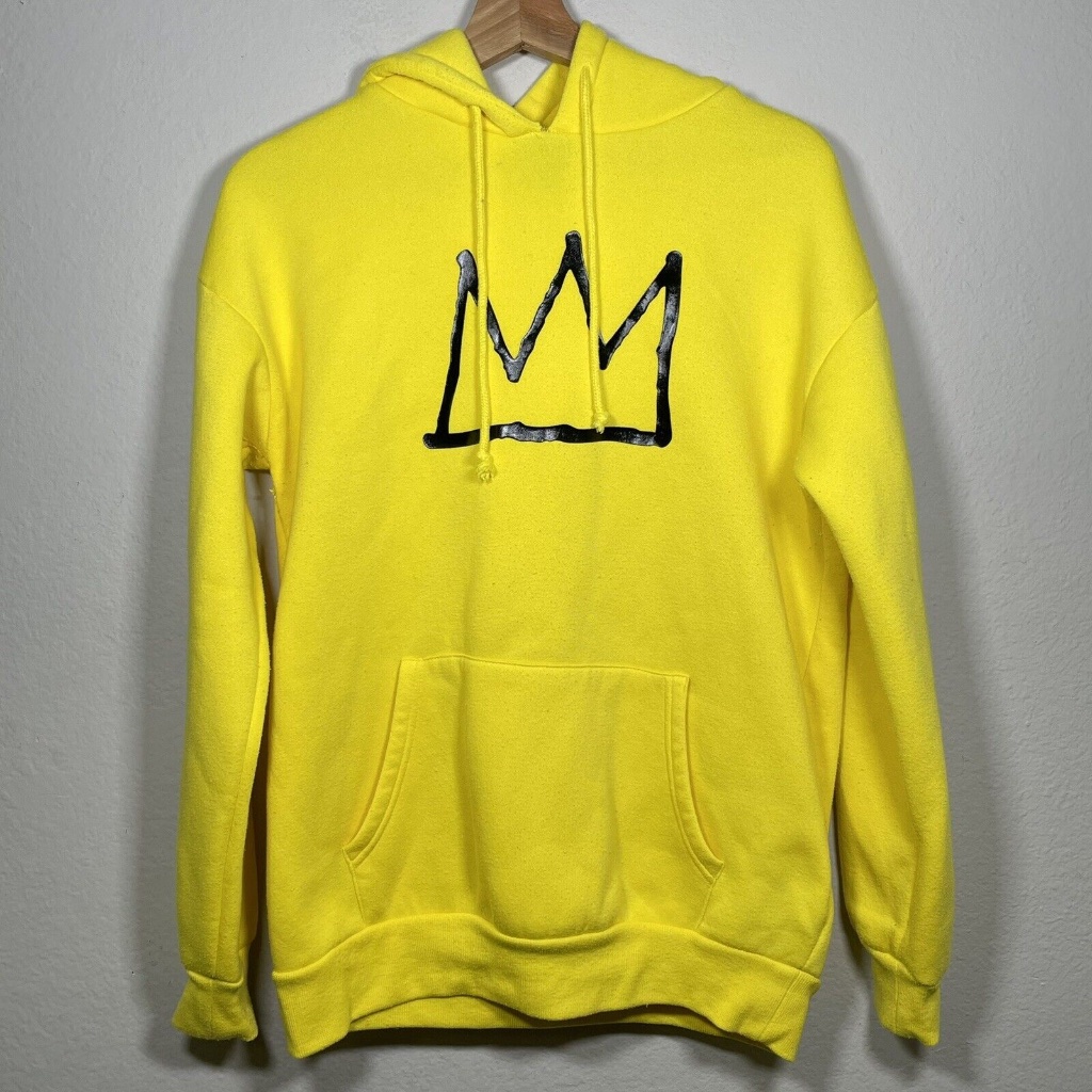 Forever 21 Jean Michel Basquiat Yellow Crown Pullover Graphic Hoodie Men Size S